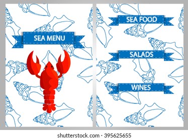 Seafood menu. Restaurant menu design.  Vector illustration.