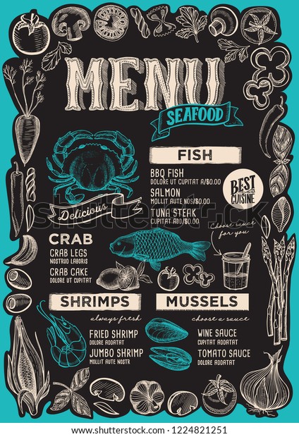 Seafood Menu Template Restaurant On Blackboard Stock Vector (Royalty ...