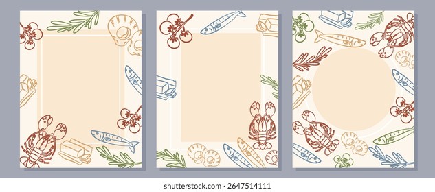 Seafood menu template set with lobster, fish, herbs, and butter. Perfect for restaurant flyer, background, or banner.