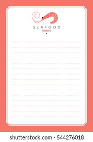 Seafood menu template. Shrimp logo. Sea food restaurant. Vector