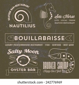 Seafood nautical restaurant design elements - stock vector