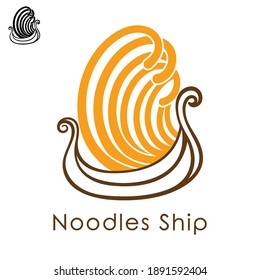 seafood noodles get on top wooden ship logo vector.
