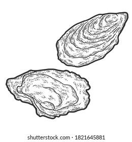 Seafood, oyster. Sketch scratch board imitation. Black and white.
