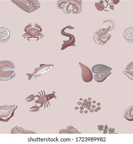 seafood pattern on a color background 