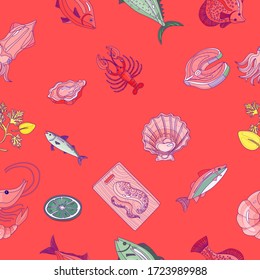 seafood pattern on a color background 