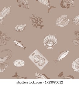 seafood pattern on a color background 