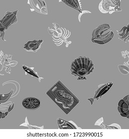 seafood pattern on a color background 