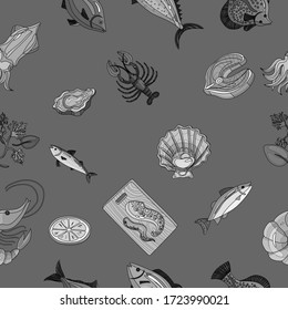 seafood pattern on a color background 