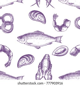  seafood pattern on white background