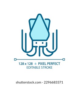 Seafood pixel perfect blue RGB color icon. Squid meat. Marine food. Fish market. Fresh catch. Sea life. Gourmet meal. Isolated vector illustration. Simple filled line drawing. Editable stroke