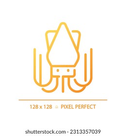 Seafood pixel perfect gradient linear vector icon. Squid meat. Marine food. Fish market. Fresh catch. Gourmet meal. Thin line color symbol. Modern style pictogram. Vector isolated outline drawing