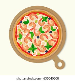 Seafood pizza vector illustration