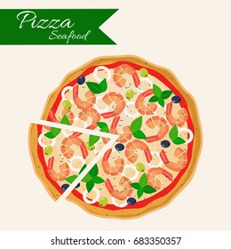 Seafood pizza vector illustration