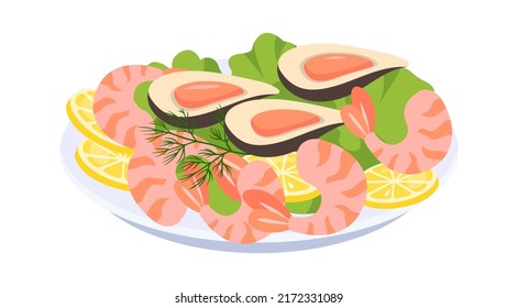 Seafood platter dish. Vector illustration