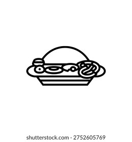 Seafood platter icon logo design. Shrimp and prawn platter sign and symbol. Seafood platter icon. Restaurant menu logo.