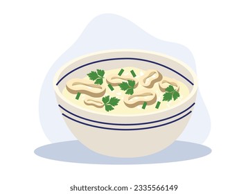 Seafood Porridge,Boiled rice soup. Thai traditional rice soup with squid. Flat vector cartoon illustration