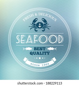 Seafood Poster On Blue Background In Vector