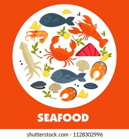 Seafood poster with prepared dishes set vector illustration