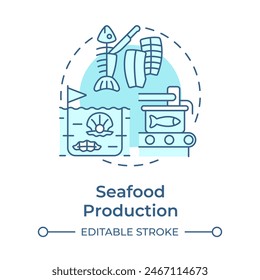 Seafood production soft blue concept icon. Aqua farming industry. Aquatic resources. Round shape line illustration. Abstract idea. Graphic design. Easy to use in infographic, presentation