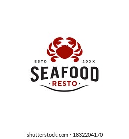 seafood red crab restaurant logo design icon for food Business, classic vintage retro style logotype Vector typography