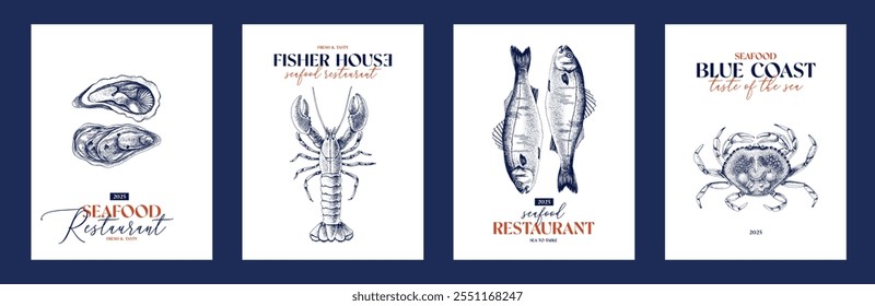 Seafood restaurant banners vector illustration