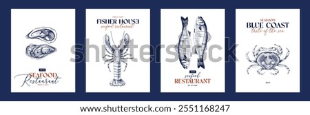 Seafood restaurant banners vector illustration