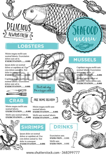 Seafood Restaurant Brochure Menu Design Vector Stock Vector (Royalty ...