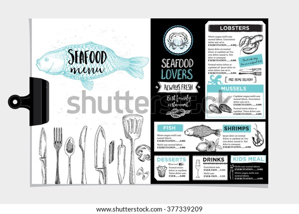 Seafood Restaurant Brochure Menu Design Vector Stock Vector (Royalty ...