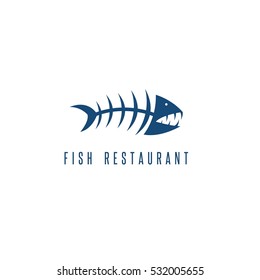 seafood restaurant emblem with skeleton of fish vector