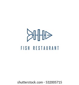 seafood restaurant emblem with skeleton of fish vector