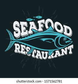 Seafood restaurant logo design concept with Tuna fish. Vector illustration