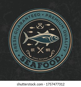 Seafood restaurant logo design concept with Tuna fish. Vector illustration