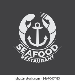 Seafood Restaurant logo design with lobster and anchor element.