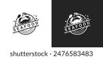 Seafood restaurant logo design template, crab symbol vector label