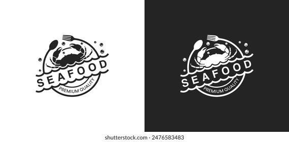 Seafood restaurant logo design template, crab symbol vector label