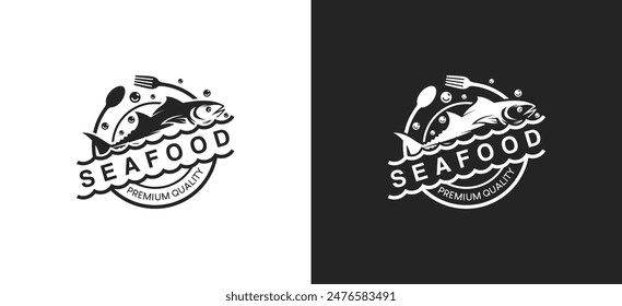 Plantilla de diseño de logotipo de restaurante de mariscos, etiqueta de Vector de símbolo de atún