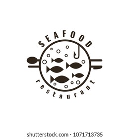 Seafood restaurant logo design. Vector template.Black outline emblem. Fish cafe