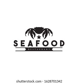 Seafood restaurant logo design vector template with crab icon illustration