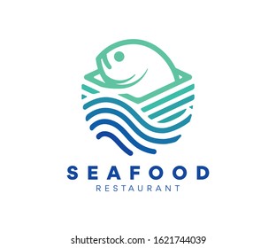 Seafood Restaurant Logo Fish On Waves Stock Vector (Royalty Free ...