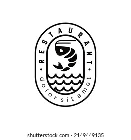 Seafood restaurant logo shrimp waves water design Vector template black silhouette label badge