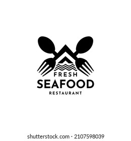 seafood restaurant logo. spoon-and-fork crab