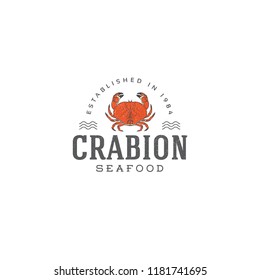 Seafood restaurant Logo template. Vector hand drawn Crab illustration.