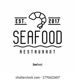 Logo des Meeresfrüchte-Restaurants. Dünne Linie Symbol für Garnelen. Vektorgrafik.