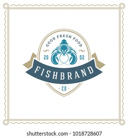 Seafood restaurant logo vector illustration. Market emblem, lobster silhouette. Vintage typography badge design.