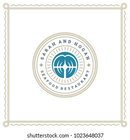 Seafood restaurant logo vector illustration. Market emblem, fish fillet silhouette. Vintage typography badge design.
