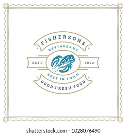 Seafood restaurant logo vector illustration. Market emblem, lobster silhouette. Vintage typography badge design.