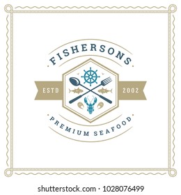 Seafood restaurant logo vector illustration. Market emblem, lobster silhouette. Vintage typography badge design.