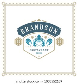 Seafood restaurant logo vector illustration. Market emblem, lobster silhouette. Vintage typography badge design. Seafood restaurant logo vector illustration. Market emblem, lobster silhouette. Vintage typography badge design.