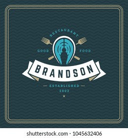 Seafood restaurant logo vector illustration. Market emblem, fish fillet silhouette. Vintage typography badge design.