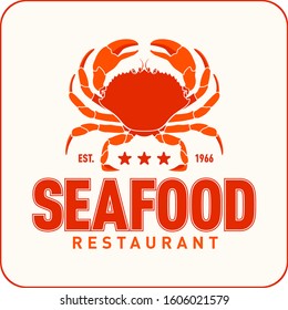 Seafood restaurant logo vector illustration. Market emblem, crab silhouette